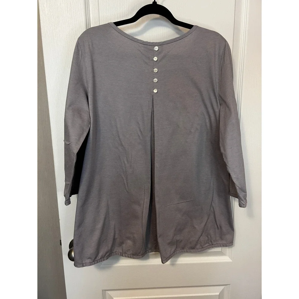 Hinson Wu Women Gray 3/4 Sleeve Pleated Back Button Detail Top Size 10 - Picture 2 of 6
